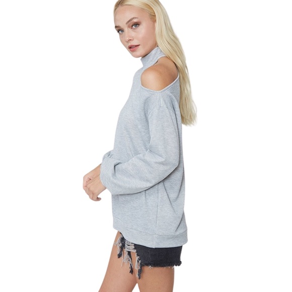 Asymmetrical Cutout Choker Sweatshirt – Heather Gray - Picture 5 of 6